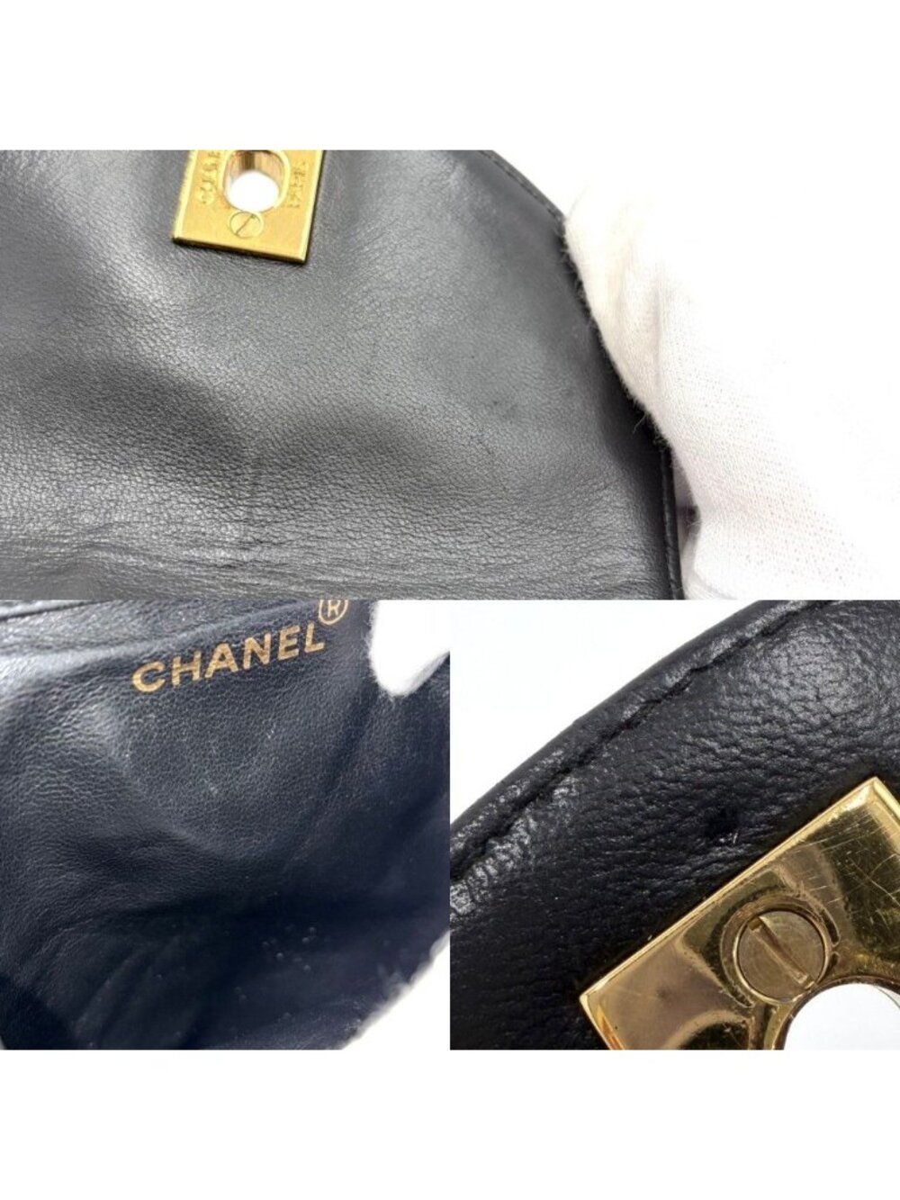 Chanel Backpack Quilted Chain Shoulder Turnlock CC Logo Leather Black Gold - Picture 10 of 12
